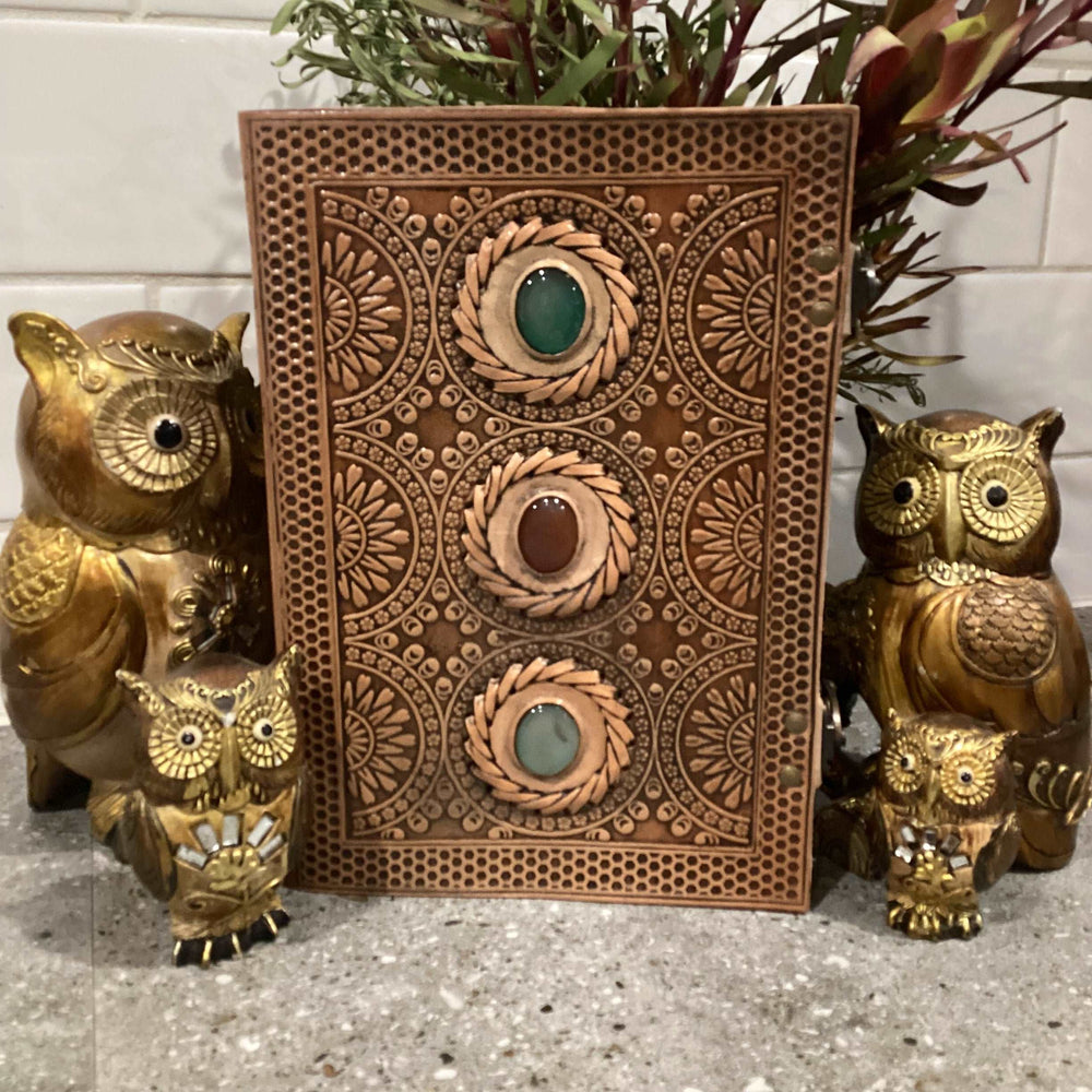 LEATHER JOURNAL – ANTIQUE with 3 stones