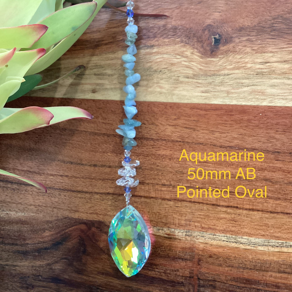 Aquamarine Pointed Oval Suncatcher