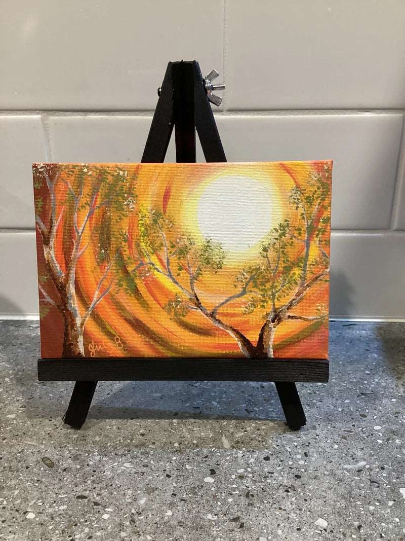 Red Dust Sky Painting with Easel